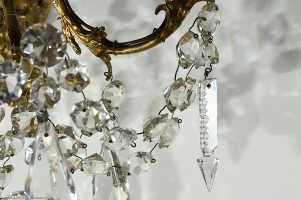Appliques à Pampilles en Bronze et Cristal, style Louis XV – Fin XIXe