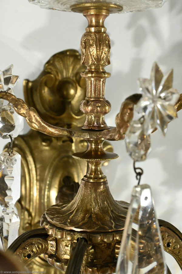 Appliques à Pampilles en Bronze et Cristal, style Louis XV – Fin XIXe