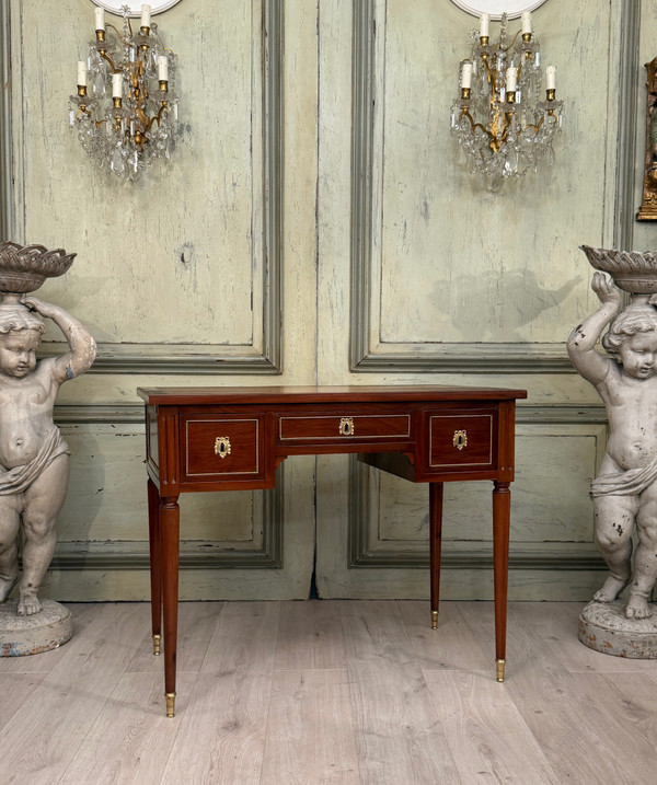 Leonard Boudin, Bureau Plat En Acajou d'Eoque Louis XVI Estampillé Vers 1780