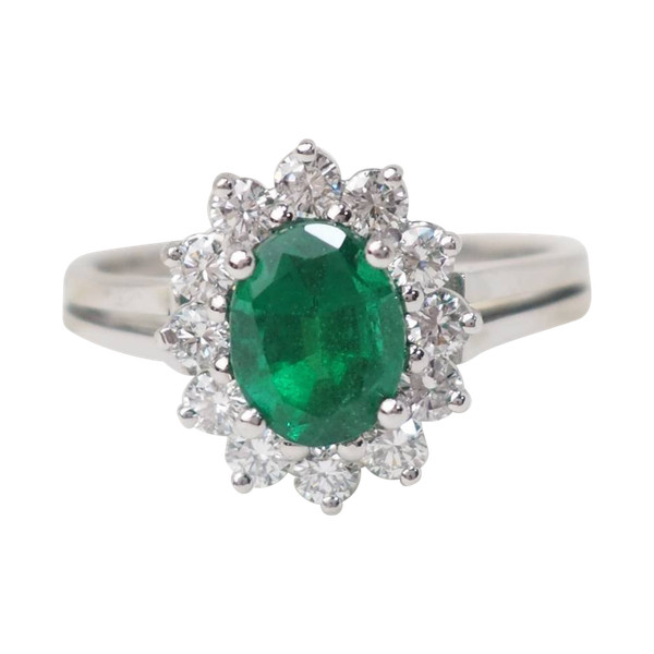 Ring Margerite aus smaragdgrünem Weißgold mit Diamanten