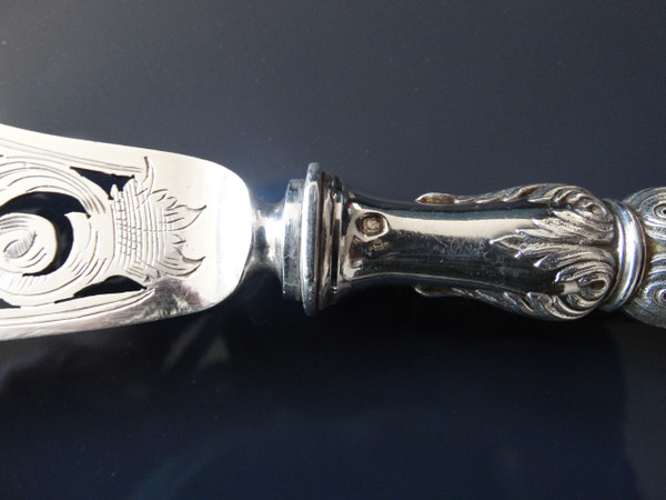 Service à poisson en argent fourré et métal argenté. 1900
