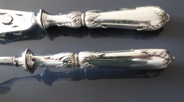 Service à poisson en argent fourré et métal argenté. 1900