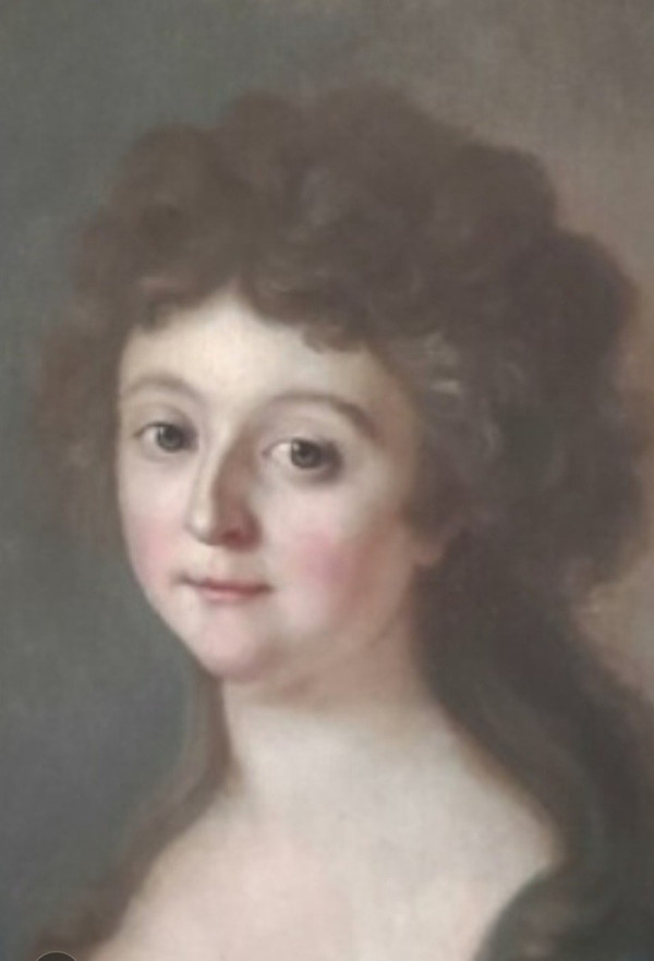 Pair Of Portraits on Oval Canvas French School Circa 1780 Portrait of a Lady and Man in Bu