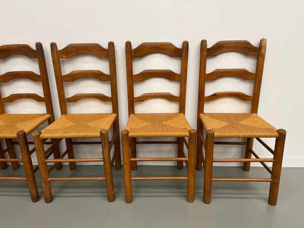 Set of 8 solid elm chairs with straw-covered seats