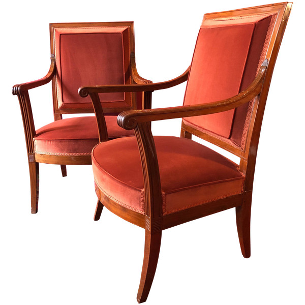 G. Jacob, Rare Pair of Mahogany Armchairs, Directoire period