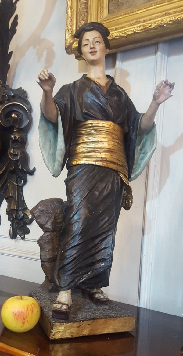 Att à Goldscheider, giapponese, scultura in terracotta dipinta, XIX secolo