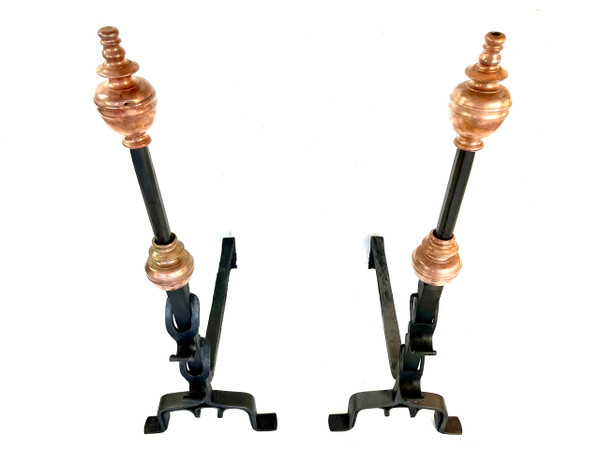 Pair of Grands Landiers de Château en Bourgogne, 18ᵉ Siècle - Monogrammed andirons