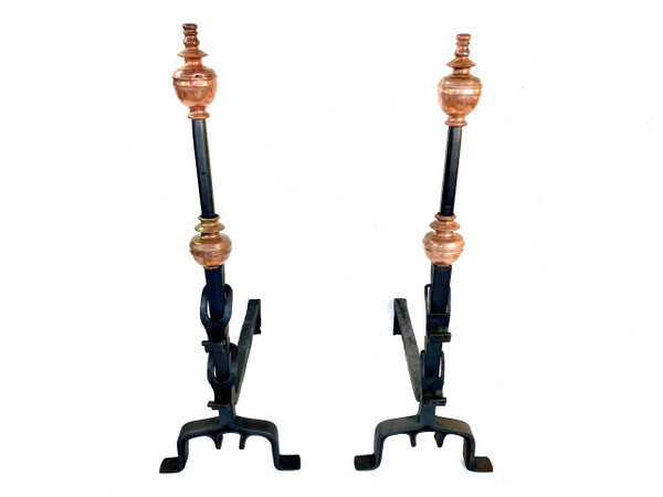 Pair of Grands Landiers de Château en Bourgogne, 18ᵉ Siècle - Monogrammed andirons