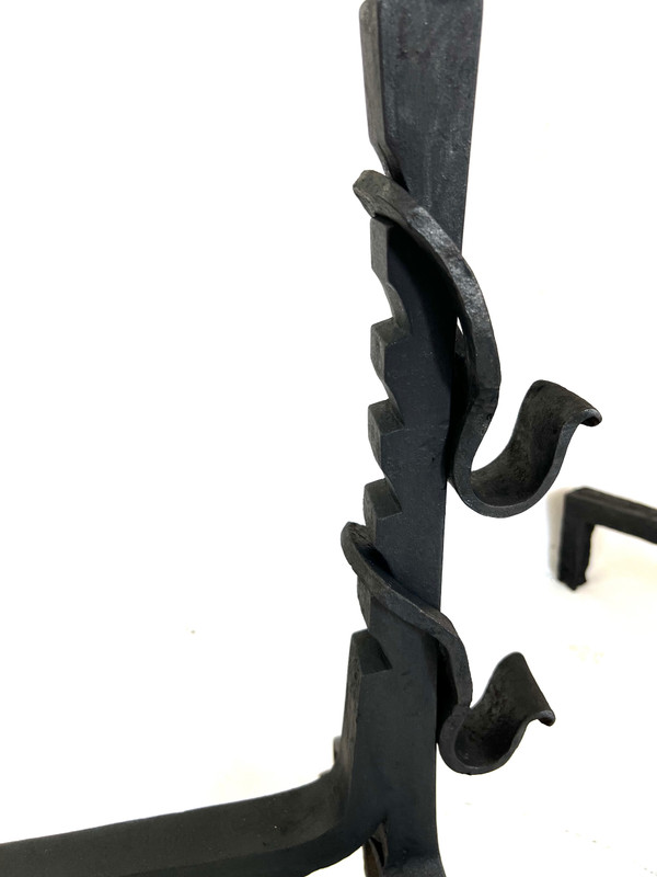 Pair of Grands Landiers de Château en Bourgogne, 18ᵉ Siècle - Monogrammed andirons