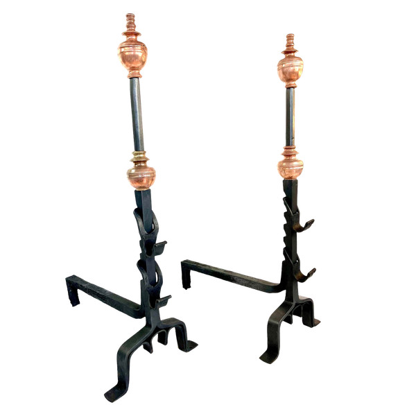 Pair of Grands Landiers de Château en Bourgogne, 18ᵉ Siècle - Monogrammed andirons