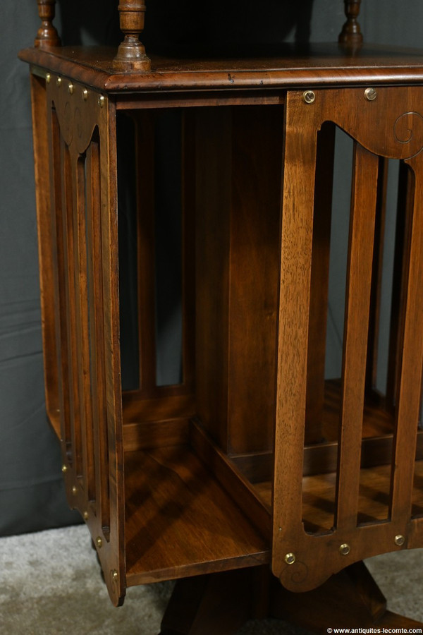 Revolving bookcase in walnut, stamped G.Lancelin - 1900