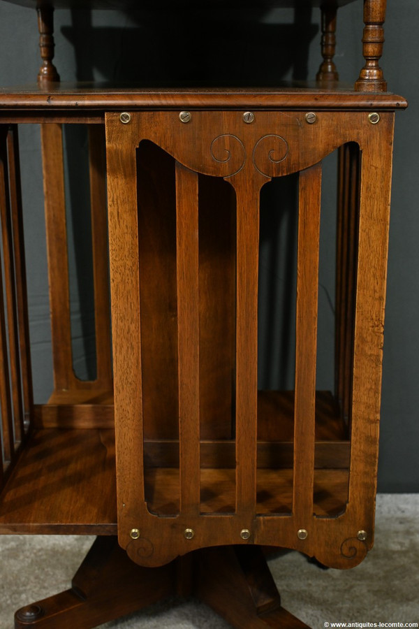 Revolving bookcase in walnut, stamped G.Lancelin - 1900