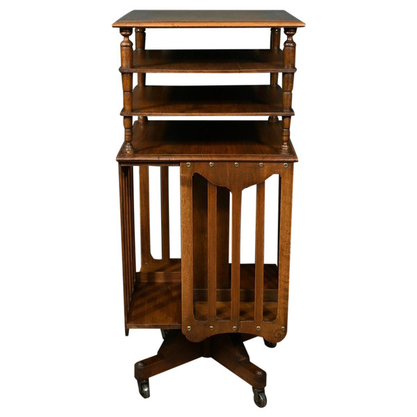 Revolving bookcase in walnut, stamped G.Lancelin - 1900