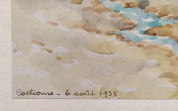 Collioure Landscape Watercolor By Louis Henri Romanet 20th C