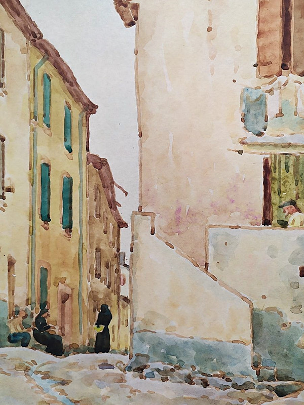 Collioure Landscape Watercolor By Louis Henri Romanet 20th C