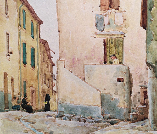 Collioure Landscape Watercolor By Louis Henri Romanet 20th C