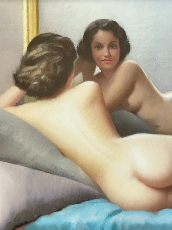 Robert Louis Raymond DUFLOS (1898 - 1929), "Nudo con specchio".