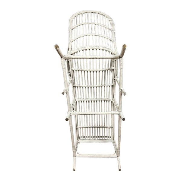 Vintage-Liegestuhl oder -Liege aus weiß lackiertem Rattan 1960er Jahre