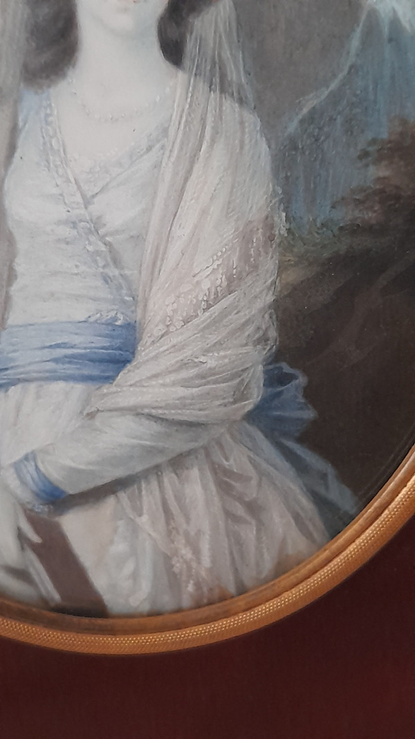 Miniatura di giovane donna a guazzo su avorio, inizio XIX secolo