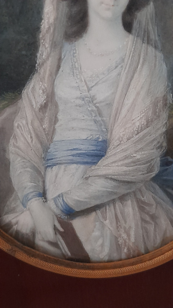 Miniatura di giovane donna a guazzo su avorio, inizio XIX secolo