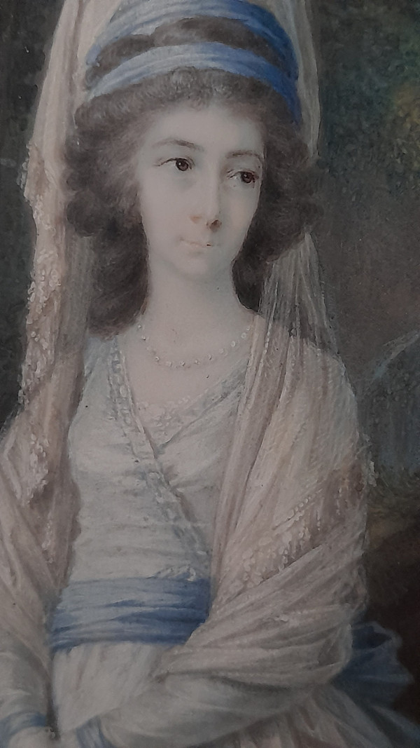 Miniatura di giovane donna a guazzo su avorio, inizio XIX secolo