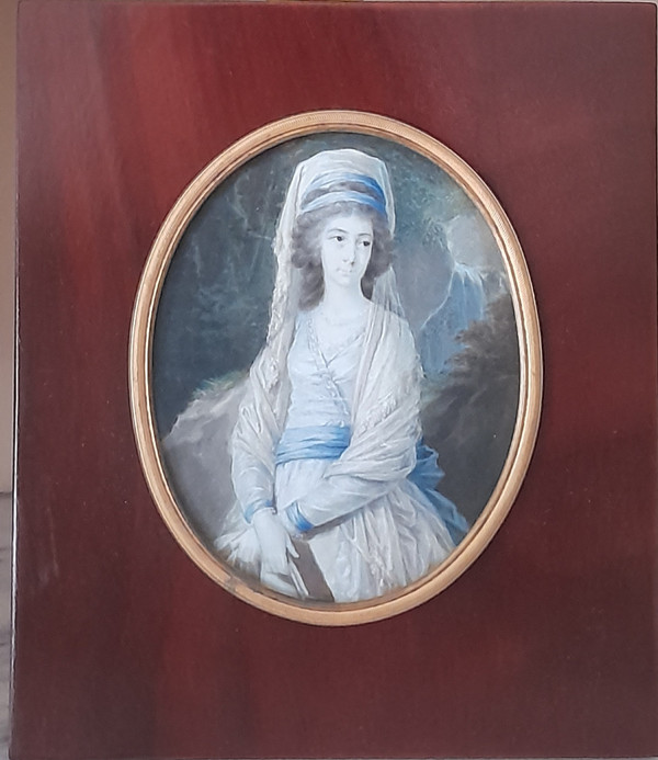 Miniatura di giovane donna a guazzo su avorio, inizio XIX secolo