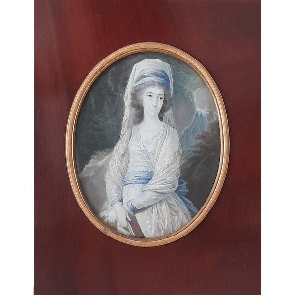 Miniatura di giovane donna a guazzo su avorio, inizio XIX secolo