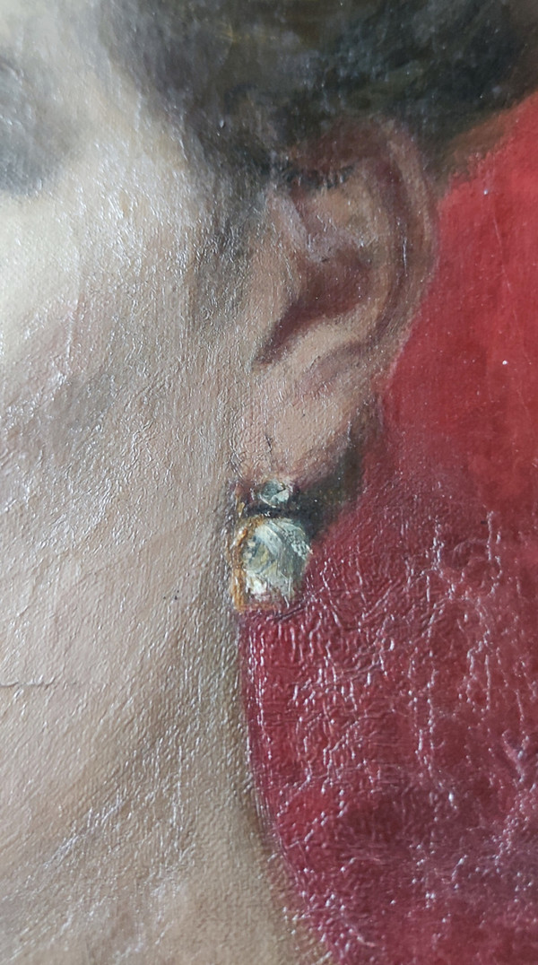 Ancien portrait de femme  Peinture à l huile  Signée Marie Mathilde Mangepan  19 ème siècle