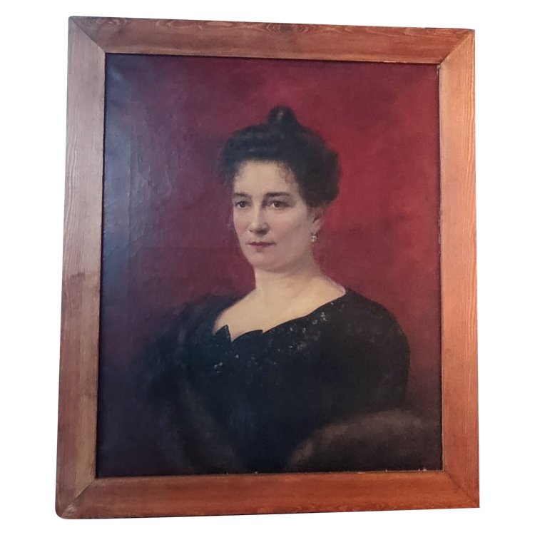 Ancien portrait de femme  Peinture à l huile  Signée Marie Mathilde Mangepan  19 ème siècle