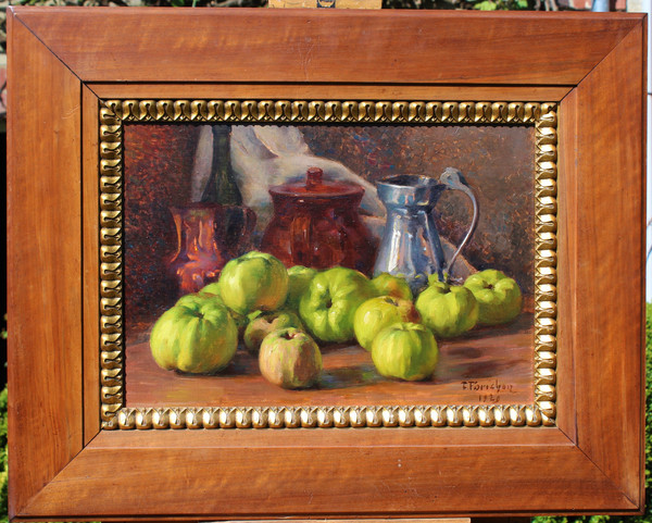 François FORICHON 1865-1952 Nature morte aux pommes, tableau, 1929, post-impressionnisme, Art Déco