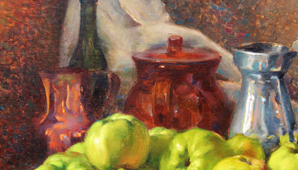 François FORICHON 1865-1952 Nature morte aux pommes, tableau, 1929, post-impressionnisme, Art Déco