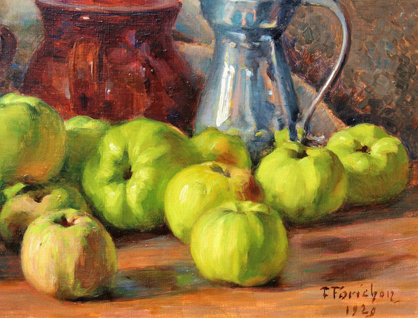 François FORICHON 1865-1952 Nature morte aux pommes, tableau, 1929, post-impressionnisme, Art Déco