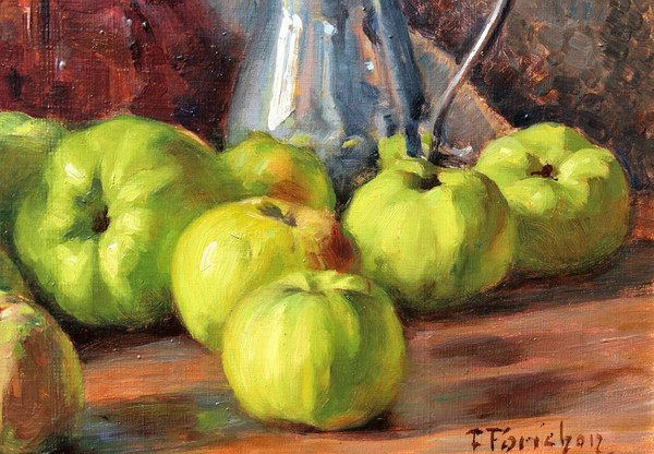 François FORICHON 1865-1952 Nature morte aux pommes, tableau, 1929, post-impressionnisme, Art Déco