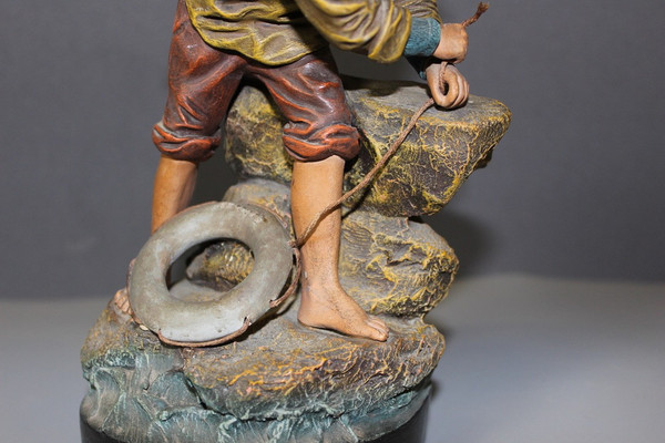 Terrakotta Figur eines bretonischen Fischers Um 1900