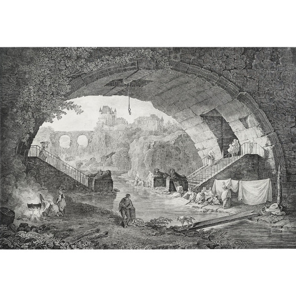 Sphinx Bridge Italy Engraving 19th C After Hubert Robert Etching  Old Print