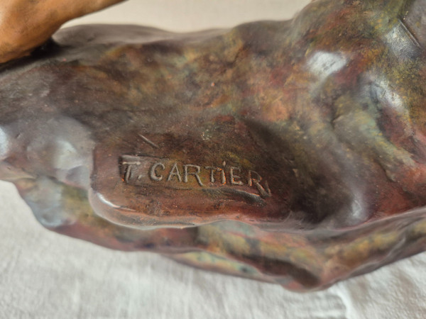 Brüllender Tiger aus mehrfarbigem Terrakotta von Thomas François CARTIER-um 1930