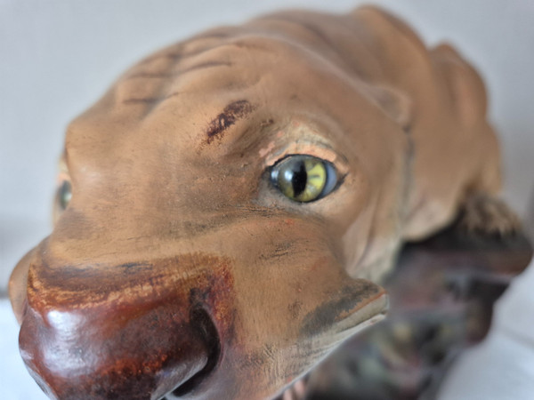 Brüllender Tiger aus mehrfarbigem Terrakotta von Thomas François CARTIER-um 1930