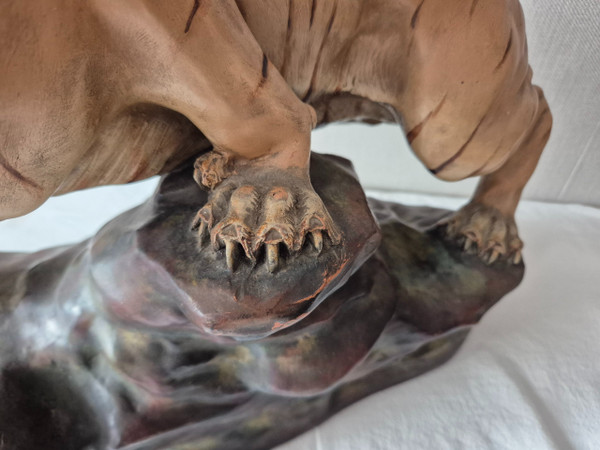 Brüllender Tiger aus mehrfarbigem Terrakotta von Thomas François CARTIER-um 1930