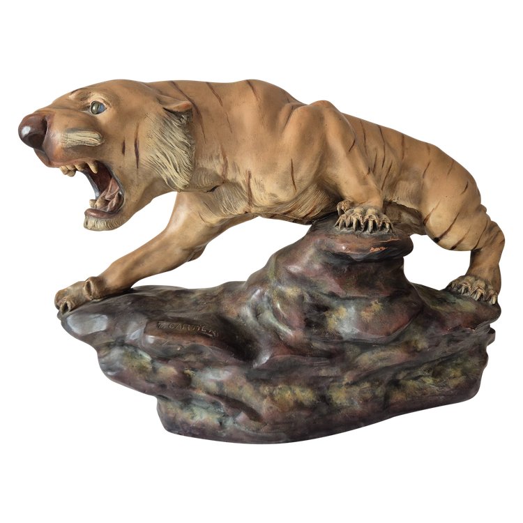 Brüllender Tiger aus mehrfarbigem Terrakotta von Thomas François CARTIER-um 1930