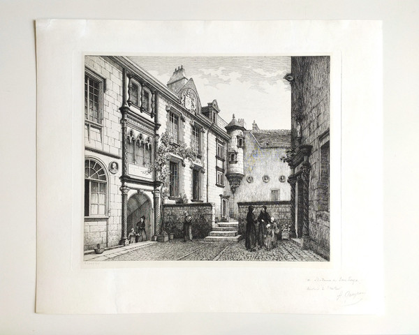 Etching  Architecture Bourges Hotel Lallemant Engraving 19th C Old Print