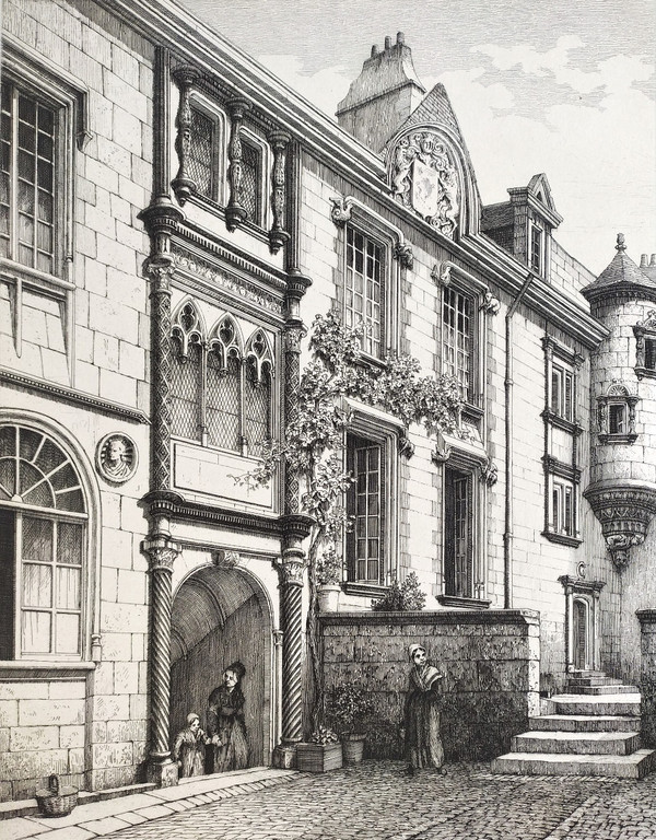 Etching  Architecture Bourges Hotel Lallemant Engraving 19th C Old Print