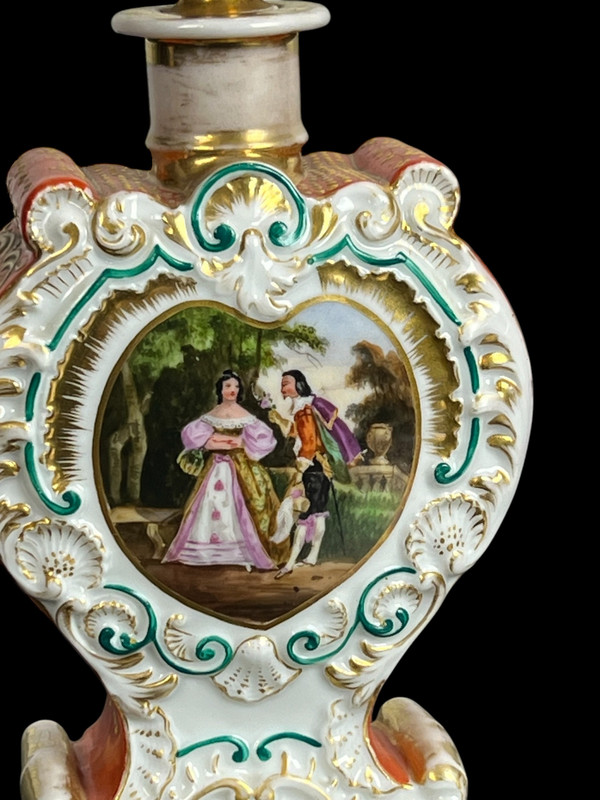 Jacob Petit ( 1796- 1868 ) Paire De Flacons En Porcelaine Polychrome De Scenes Courtoises
