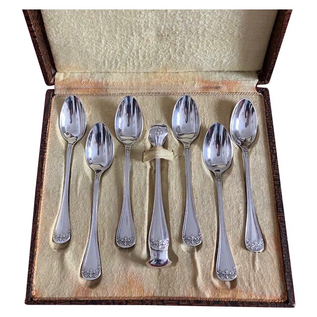 Bel set di 6 cucchiaini in metallo argentato di Ercuis della fine del XIX secolo.