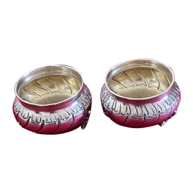 Pair of Louis XV style solid silver salt cellars, late 19th century, silversmith Augustin Leroy