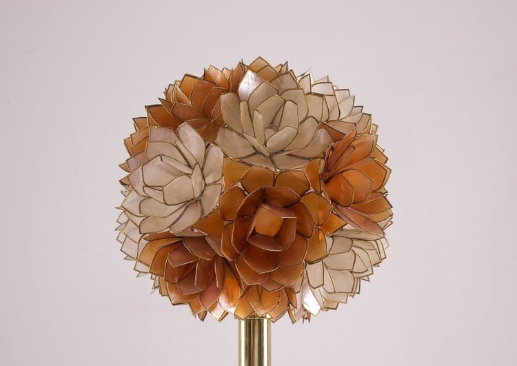 Tulip lamp in brass and mother-of-pearl by Rausch