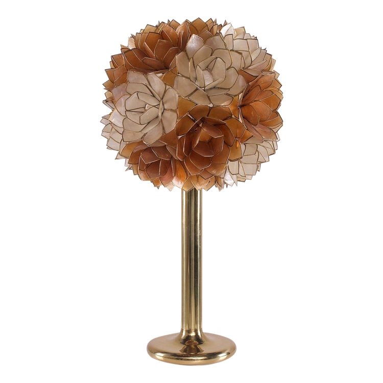 Tulip lamp in brass and mother-of-pearl by Rausch