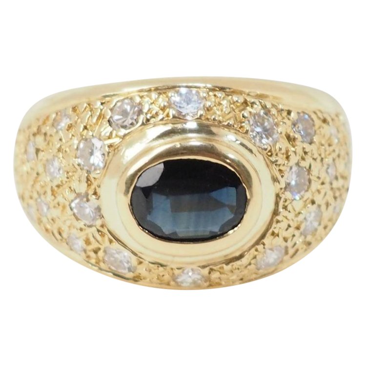 Bague Jonc en or jaune, saphir et diamants