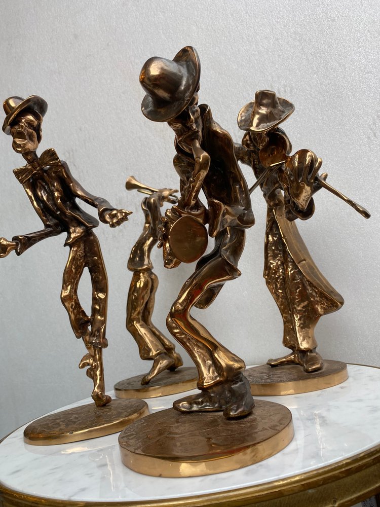 1970/80 'Le Jazz Band' 4 Bronze Sculptures, Signed LOHE