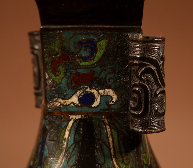 Unusual Japanese bronze Champlevé table lamp.