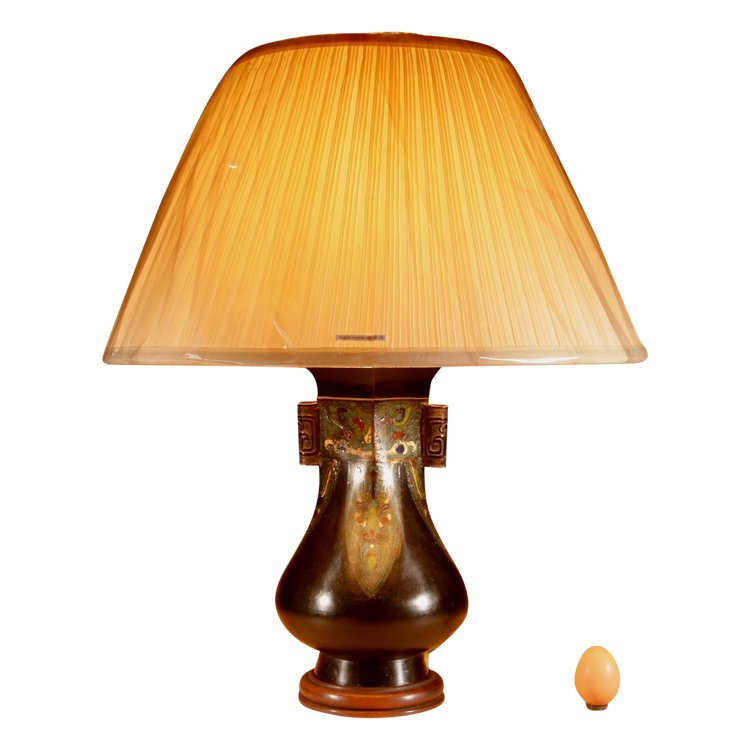 Unusual Japanese bronze Champlevé table lamp.